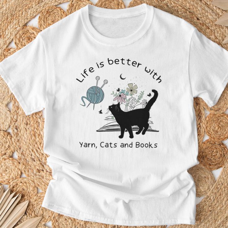 Life Is Better With Yarn Cats And Books Premium Tri-Blend T-Shirt Gifts for Old Men