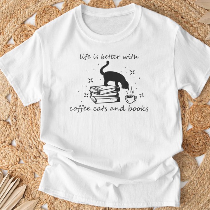 Life With Good Literature Coffee Cats And Books T-Shirt Gifts for Old Men Life With Good Literature Coffee Cats And Books T-Shirt Gifts for Old Men