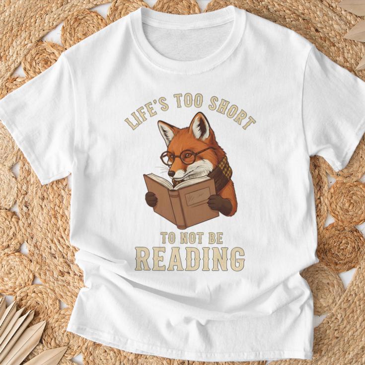 Life’s Too Short To Not Be Reading Cute Fox Book Lover T-Shirt Gifts for Old Men