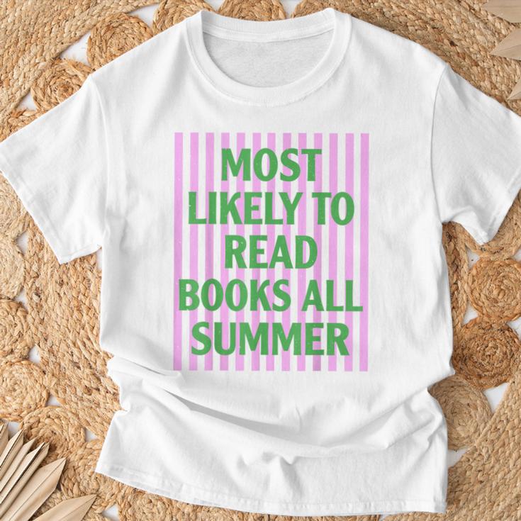 Most Likely To Read Books All Summer Teacher Last Day T-Shirt Gifts for Old Men