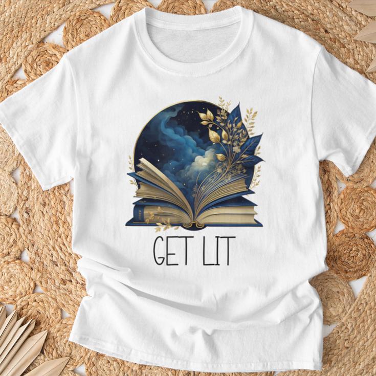 Lets Get Lit Book ShirtGet Lost In a Book SignFloral Book T-Shirt Gifts for Old Men