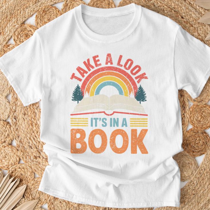 Take A Look It's In A Book Retro Reading Book Lover Premium Tri-Blend T-Shirt Gifts for Old Men