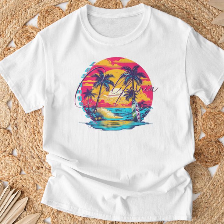 Los Angeles California、サーフィンサーフボードレトロ Tシャツ 高齢者への贈り物