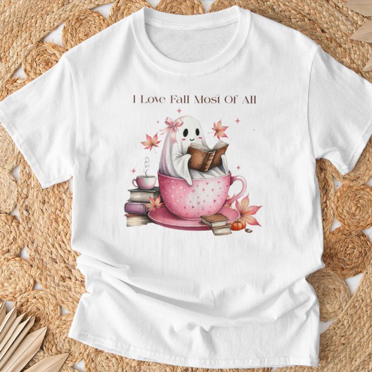 I Love Fall Most Of All Halloween Ghost Book Lover T-Shirt Gifts for Old Men