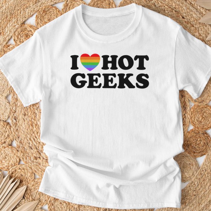 I Love Hot Geeks Cute Pride Gamer Book Nerd Fandom Fan Premium Tri-Blend T-Shirt Gifts for Old Men