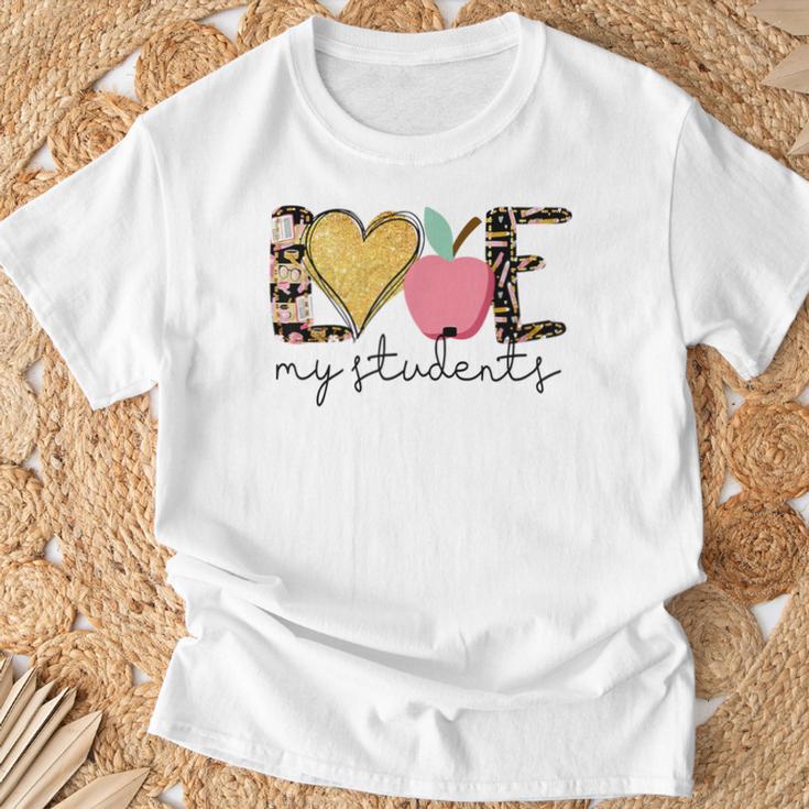 Love My Students Book Pencil Apple Back To School T-Shirt Gifts for Old Men