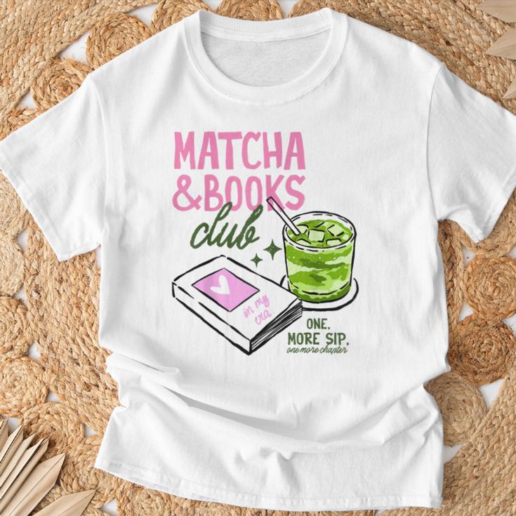 Matcha & Books Club Green Tea Latte Lovers T-Shirt Gifts for Old Men