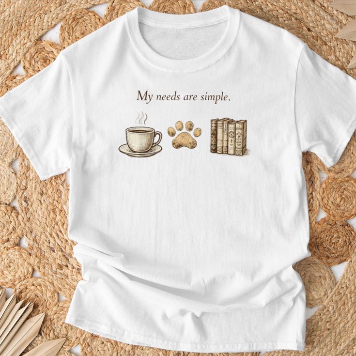 My Needs Are Simple Coffee Paw And Books Vintage T-Shirt Gifts for Old Men