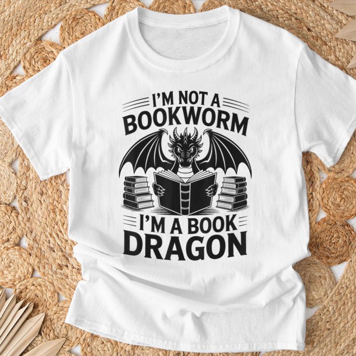 Im Not A Bookworm Im A Book Dragon Fantasy T-Shirt Gifts for Old Men