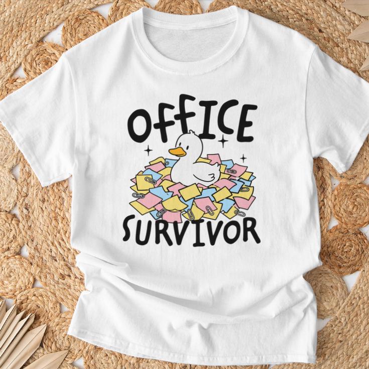 Officeurvivor かわいいアヒルの付箋 ユーモア 長袖tシャツ Tシャツ 高齢者への贈り物