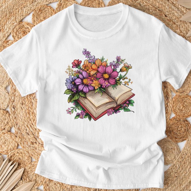 Open Book With Colorful Flowers For Readers T-Shirt Gifts for Old Men Open Book With Colorful Flowers For Readers T-Shirt Gifts for Old Men