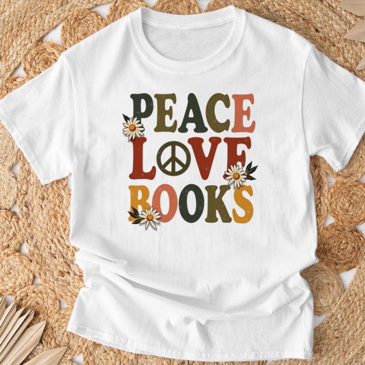 Peace Love Books Librarian Teacher Life Book Library T-Shirt Gifts for Old Men