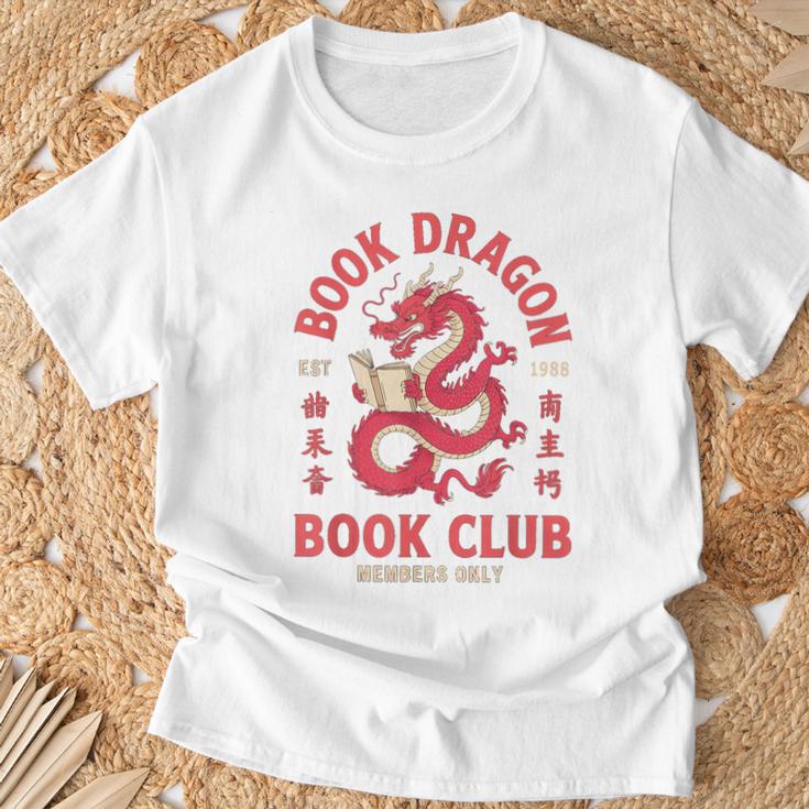 Please Bookworm Be Book Dragon Club School Nerd Library CNY T-Shirt Gifts for Old Men