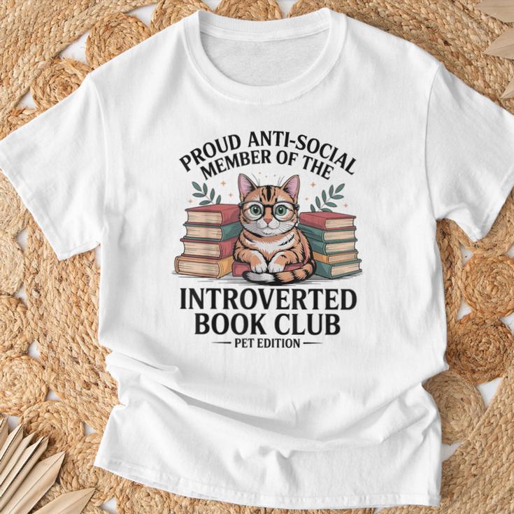 Proud Introverted Book Club Anti Social Reader Pet Cat T-Shirt Gifts for Old Men