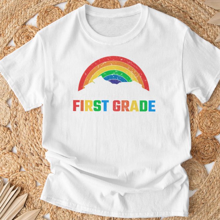 Rainbow Colors First Grade Squad Reading Book Graphic T-Shirt Gifts for Old Men