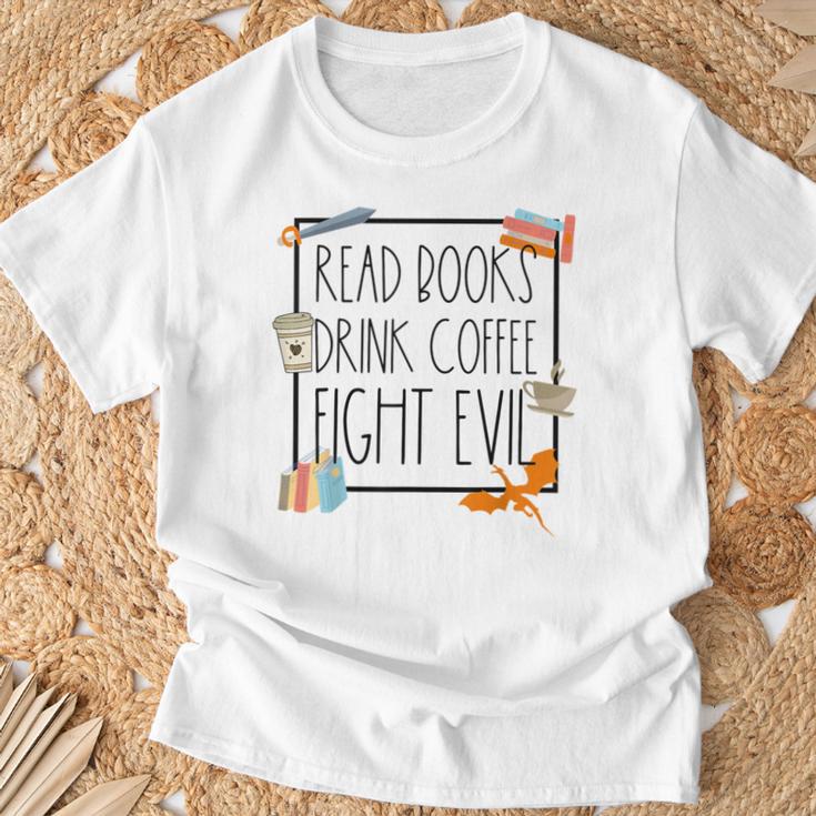 Read Books Drink Coffee Fight Evil Reading Book Lover T-Shirt Gifts for Old Men