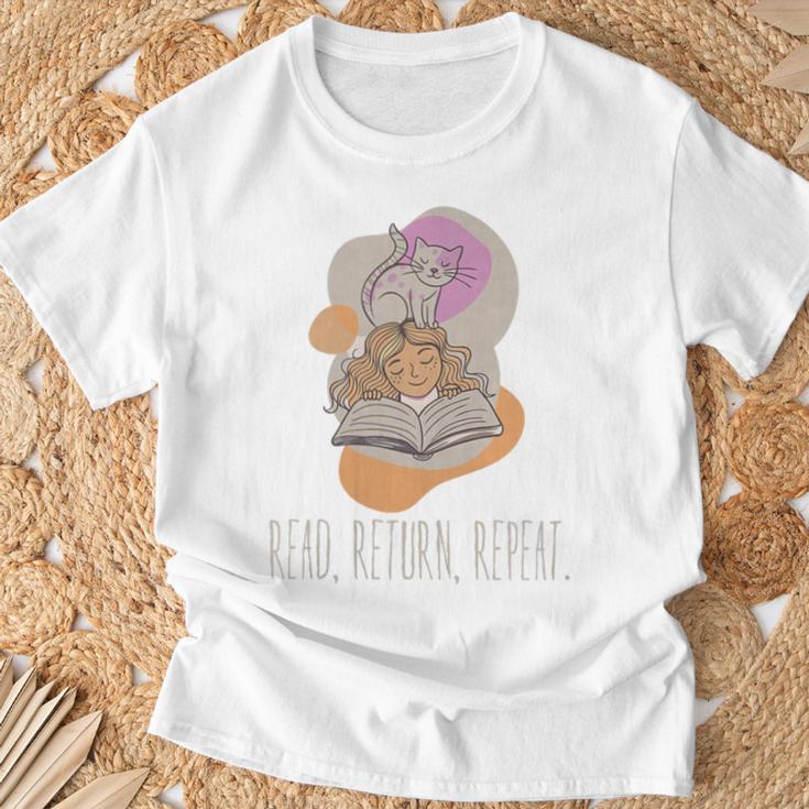 Read Return Repeat Book Lover Cat Reading Library Premium Tri-Blend T-Shirt Gifts for Old Men