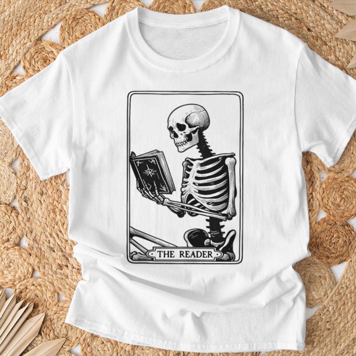 The Reader Tarot Card Skeleton Reading Book Books T-Shirt Gifts for Old Men