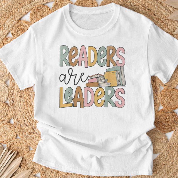 Readers Are Leaders Reading Book Lovers Teacher Women Kids T-Shirt Gifts for Old Men