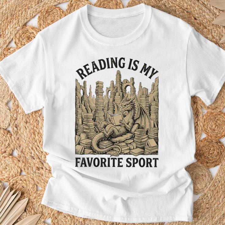 Reading Is My Favorite Sport Dragon Book Lover Bookworm T-Shirt Gifts for Old Men