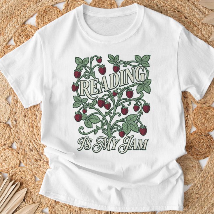 Reading Is My Jam Book Lover Botanical Strawberry Art Comfort Colors Crop Top T-Shirt Gifts for Old Men