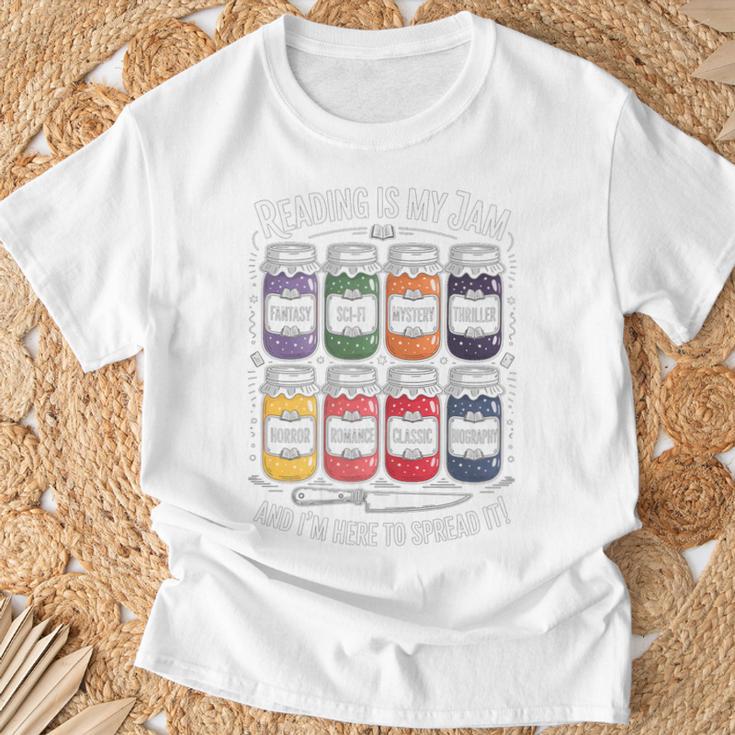 Reading Is My Jam Book Lover Pun Librarian Bookworm Premium Tri-Blend T-Shirt Gifts for Old Men