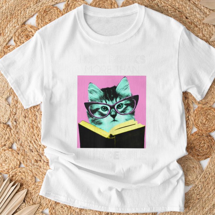 Reading Kitty I Like Books T-Shirt Gifts for Old Men