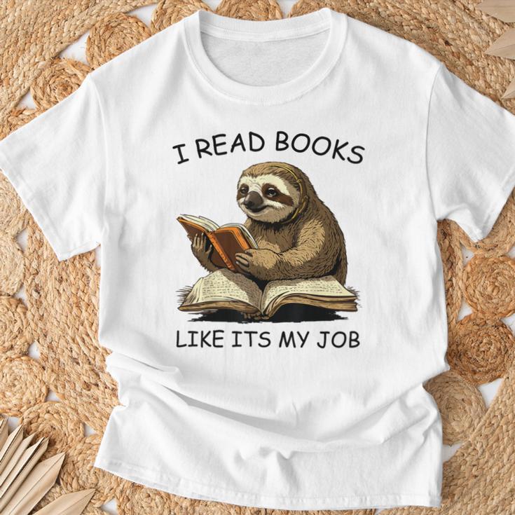 Reading I Read Books Like Its My JobSloth Animal T-Shirt Gifts for Old Men