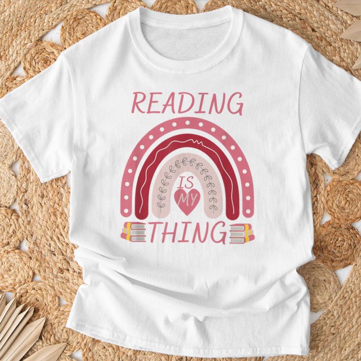 Reading Is My Thing Book Bookworm Teacher Rainbow Girl T-Shirt Gifts for Old Men