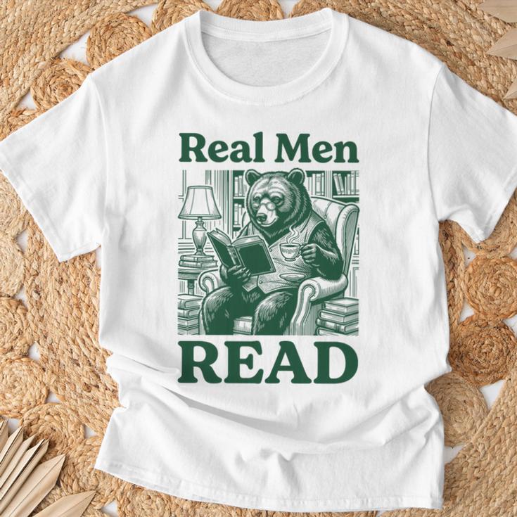 Real Men Read Cute Bear Tea Book Lover Men Boys Reading Premium Tri-Blend T-Shirt Gifts for Old Men