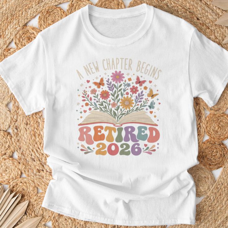 Retired 2026 A New Chapter Begins Floral Book T-Shirt Gifts for Old Men