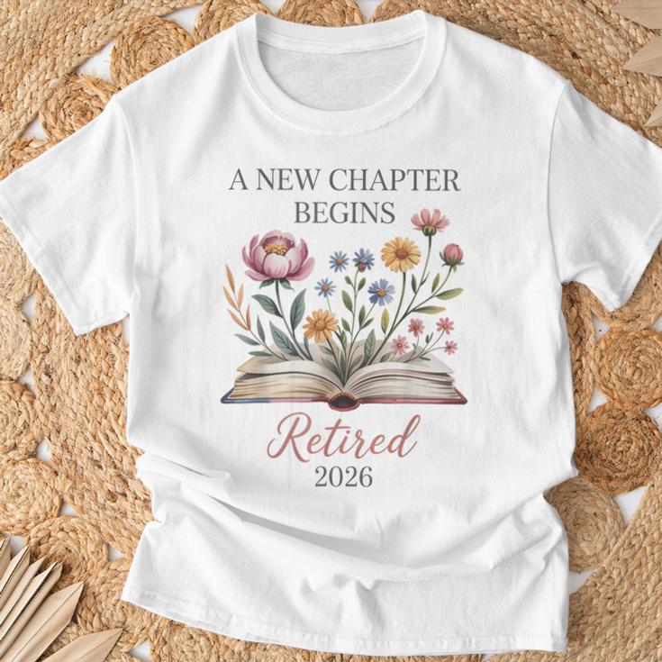 Retired 2026 Teacher Women A New Chapter Begins Floral Book T-Shirt Gifts for Old Men