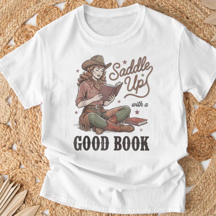 Saddle Up With A Good Book Western Reading T-Shirt Gifts for Old Men