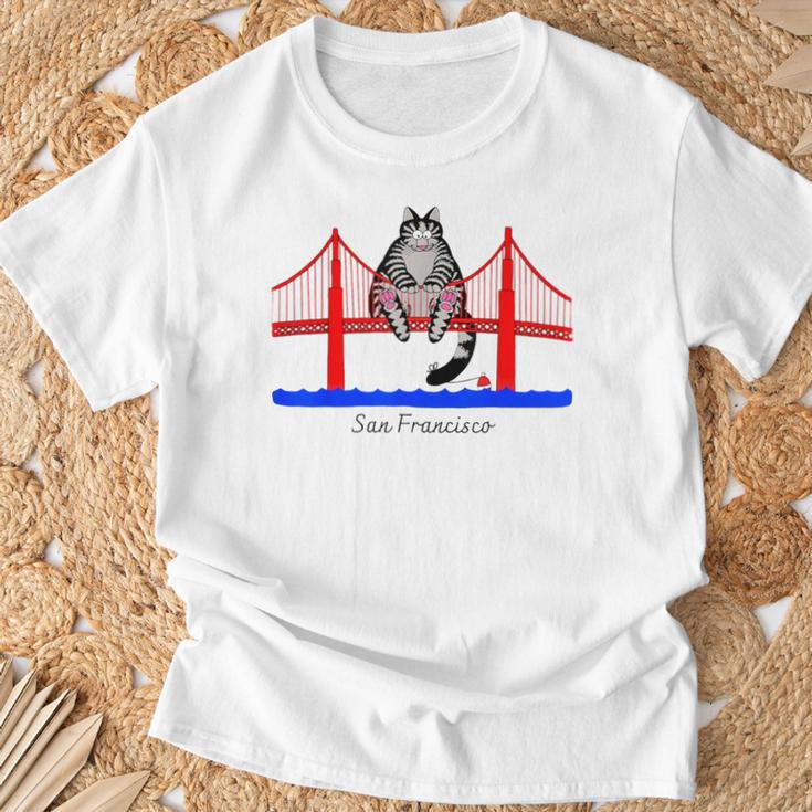 San Francisco Cat Golden Gate Bridge Book Lover Vintage T-Shirt Gifts for Old Men