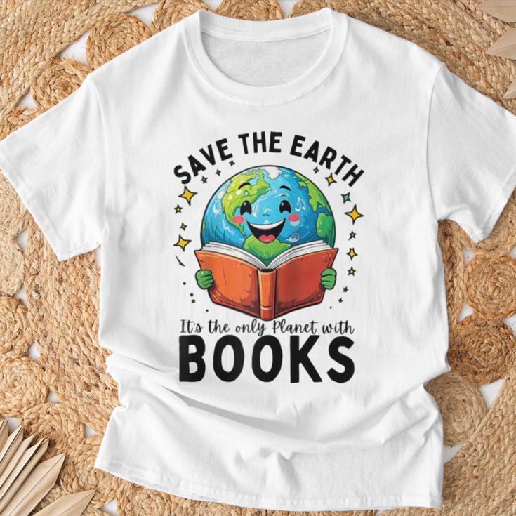Save Earth It's Only Planet With Books Reader Earth Day Raglan Baseball Tee T-Shirt Gifts for Old Men