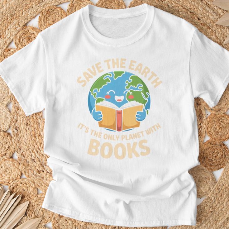 Save Earth It's Only Planet With Books Reader Earth Day T-Shirt Gifts for Old Men