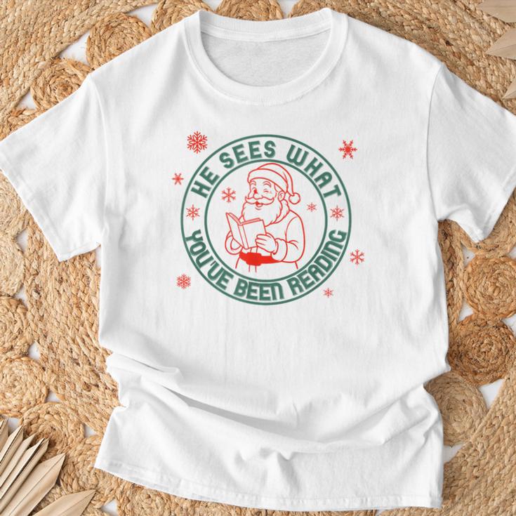 He Sees What You'Ve Been Reading Christmas Book Lover Shirt T-Shirt Gifts for Old Men He Sees What You'Ve Been Reading Christmas Book Lover Shirt T-Shirt Gifts for Old Men