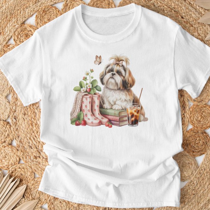 Shih Tzu Dog Garden Collections Books And Strawberries T-Shirt Gifts for Old Men Shih Tzu Dog Garden Collections Books And Strawberries T-Shirt Gifts for Old Men