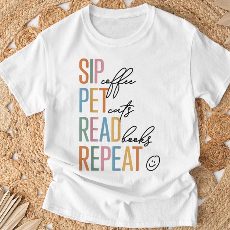 Sip Coffee Pet Cats Read Books Repeat Book Cat Lover T-Shirt Gifts for Old Men Sip Coffee Pet Cats Read Books Repeat Book Cat Lover T-Shirt Gifts for Old Men
