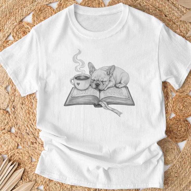 Sleepy Puppy On Open Book With Coffee For Readers Premium Tri-Blend T-Shirt Gifts for Old Men
