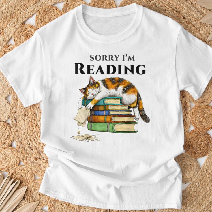 Sorry I'm Reading Calico Cat Book Lover T-Shirt Gifts for Old Men