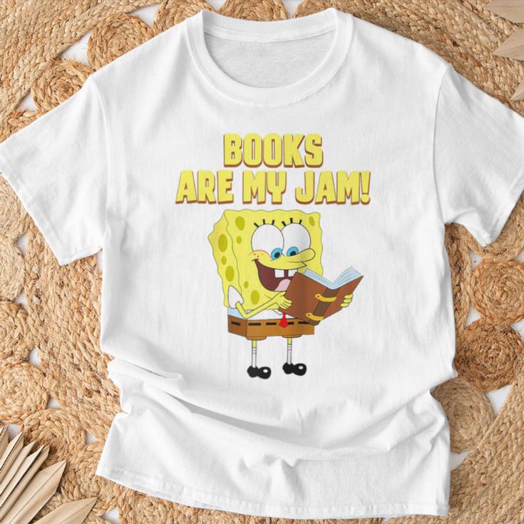 SpongeBob Loves Reading Books Are My Jam Raglan Baseball Tee T-Shirt Gifts for Old Men
