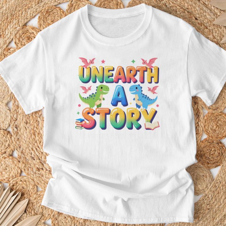 Summer Reading Unearth A Story Dinosaur Books 2026 T-Shirt Gifts for Old Men