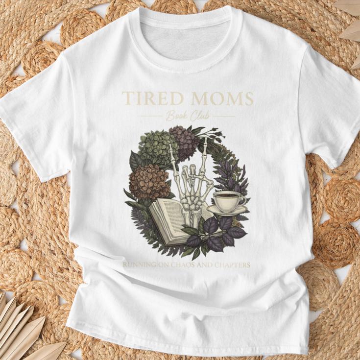 Tired Moms Book Club Dark Floral Coffee Skeleton T-Shirt Gifts for Old Men