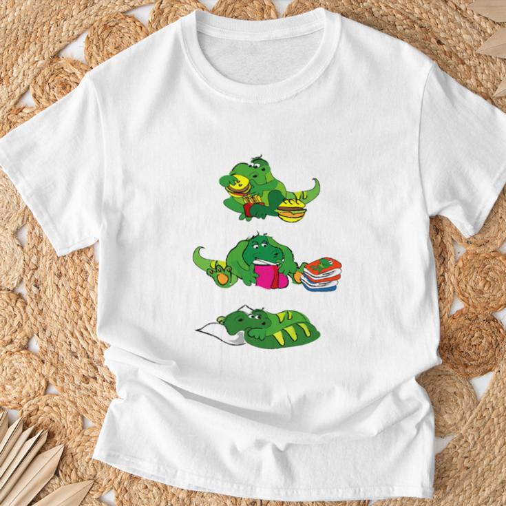 Triathlete Eating Sleeping Reading Dragon Book T-Shirt Gifts for Old Men