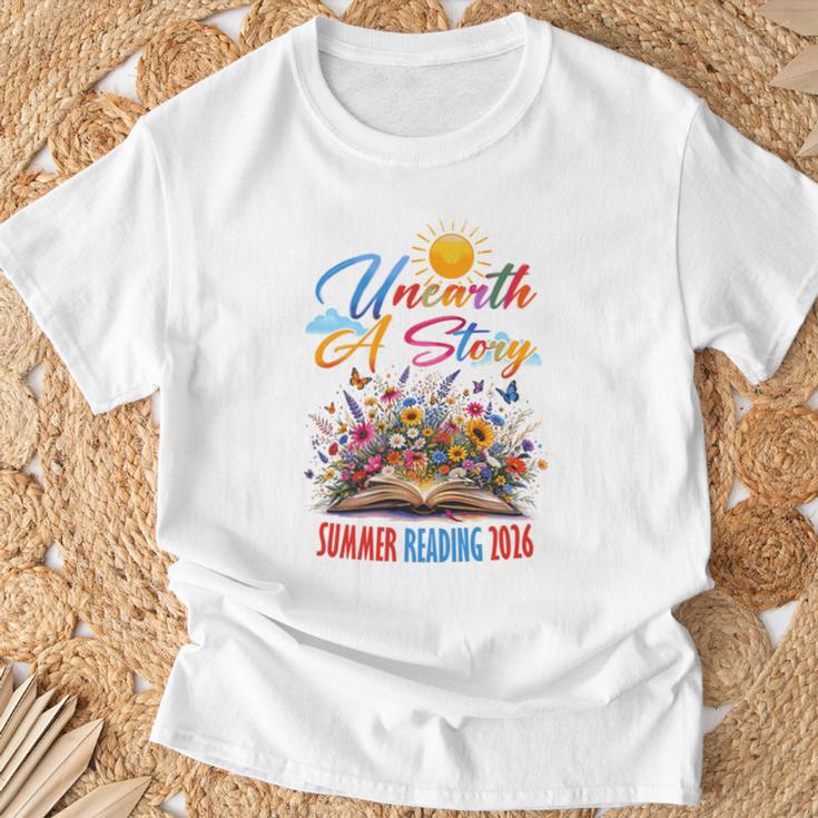 Unearth A Story Reading Book Flowers Summer Reading 2026 T-Shirt Gifts for Old Men