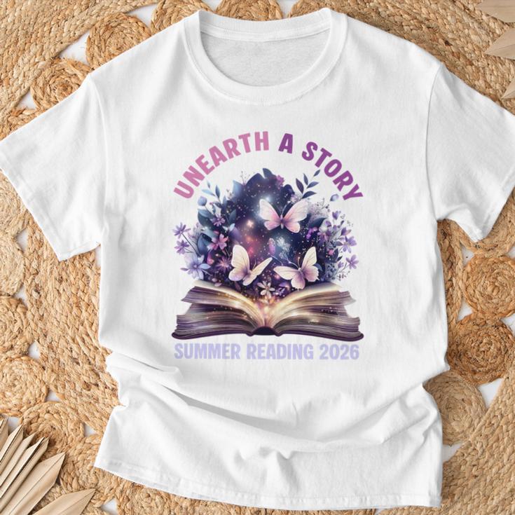 Unearth a Story Summer Library Reading 2026 Butterfly Book T-Shirt Gifts for Old Men