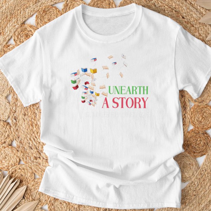 Unearth a Story Summer Reading 2026 Dandelion Books Readers Premium Tri-Blend T-Shirt Gifts for Old Men