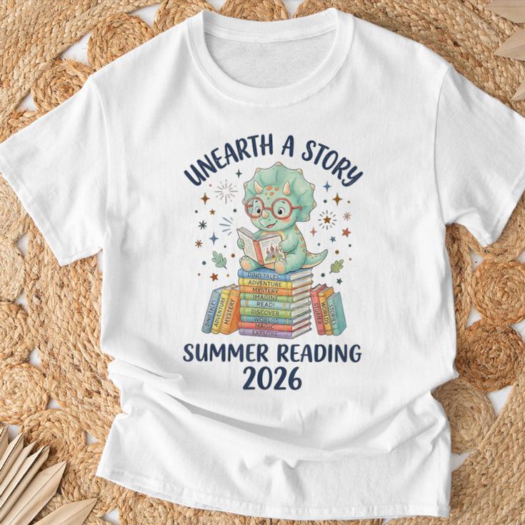 Unearth a Story Triceratops Dinosaur Reading Books Cute Dino T-Shirt Gifts for Old Men
