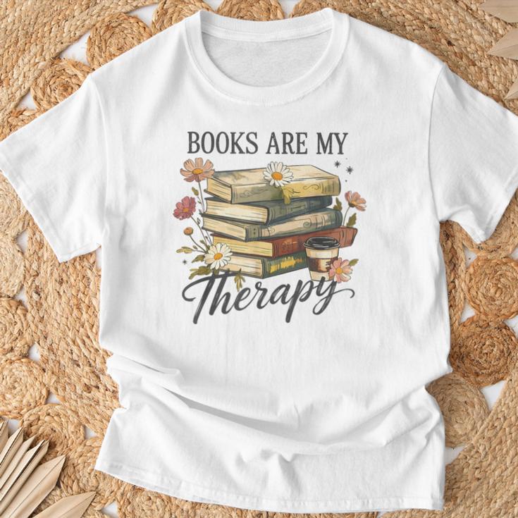 Vintage Floral Books Are My Therapy Book Lover Reading T-Shirt Gifts for Old Men